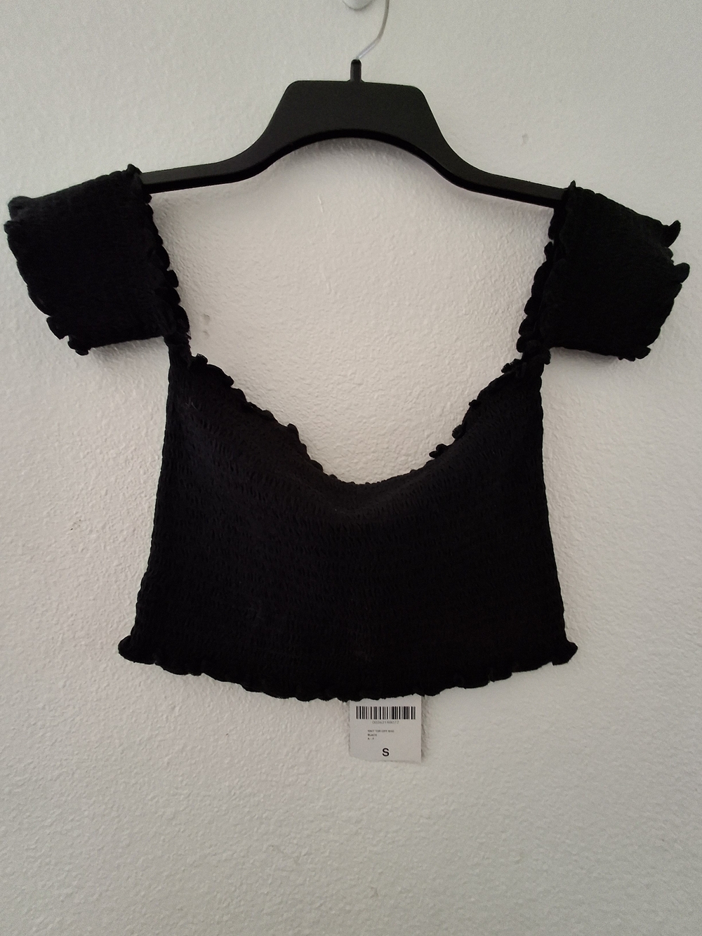 Forever 21 Black Smocked Off-Shoulder Crop Top